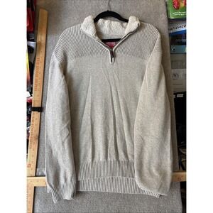 Coleman Mens Sweater 1/4 Zip Beige Marled Cotton Woven Style Mock Neck Size XXL